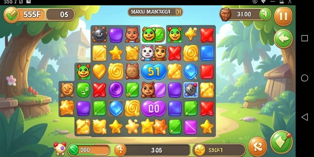 Gameplay 555F yang seru dalam momen Match-3.
