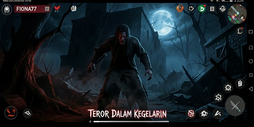 Screenshot gameplay FIONA77 yang menegangkan dan menyeramkan.