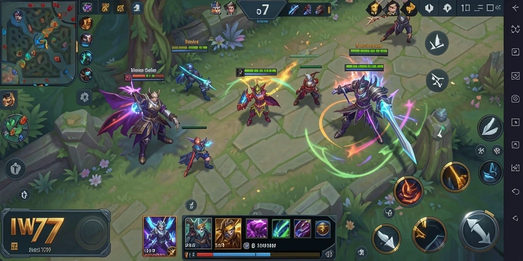 Screenshot IW777 menampilkan aksi sengit dalam pertarungan hero MOBA.