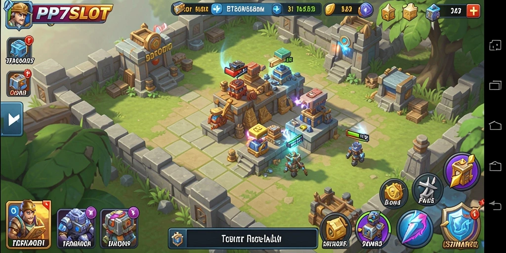 Tangkapan layar gameplay PP7SLOT menampilkan strategi Tower Defense yang mendebarkan.