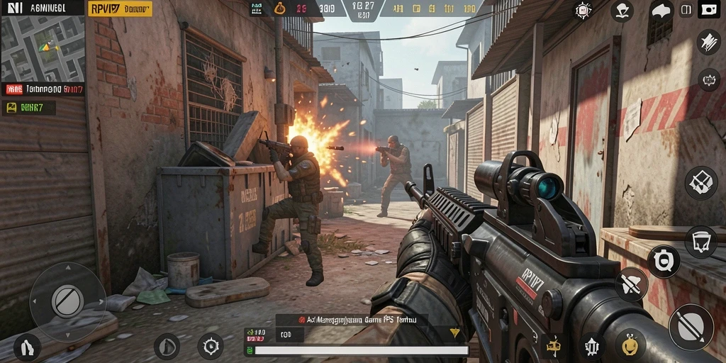 Tangkapan layar gameplay RPVIP7 yang menunjukkan aksi menembak yang intens.